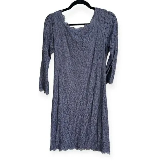 ☀️SALE☀️ Diane Von Furstenberg Zarita Grey Lace Back Zip Dress Size: 10 - Picture 3 of 9